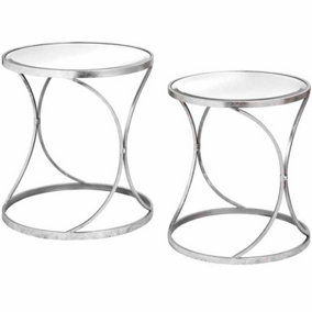 Curved Design Set of 2 Side Tables - Metal/Glass - L53 x W53 x H62 cm - Silver