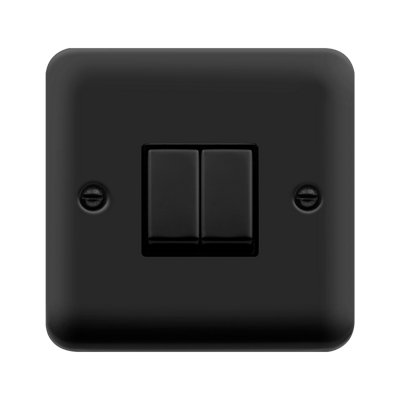 Curved Matt Black 10A 2 Gang 2 Way Ingot Light Switch - Black Trim - SE Home