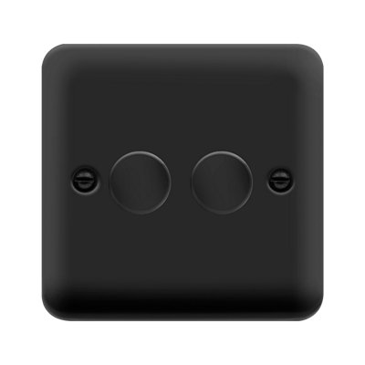 Curved Matt Black 2 Gang 2 Way LED 100W Trailing Edge Dimmer Light Switch - SE Home