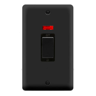 Curved Matt Black 2 Gang Ingot Size 45A Switch With Neon - Black Trim - SE Home