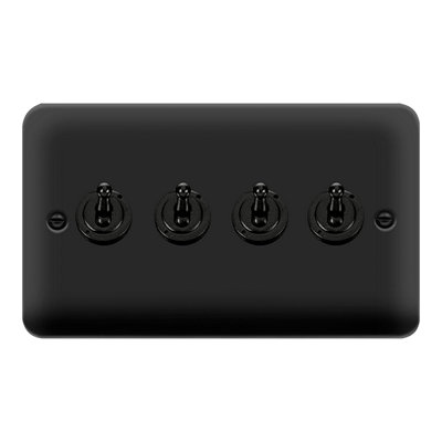 Curved Matt Black 4 Gang 2 Way 10AX Toggle Light Switch - SE Home
