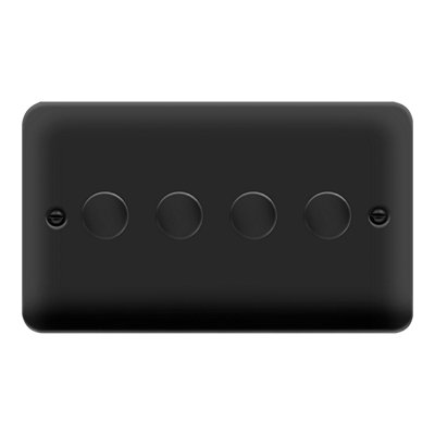 Curved Matt Black 4 Gang 2 Way LED 100W Trailing Edge Dimmer Light Switch. - SE Home