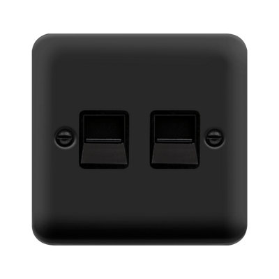 Curved Matt Black Master Telephone Twin Socket - Black Trim - SE Home