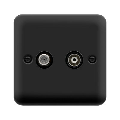 Curved Matt Black Satellite And Isolated Coaxial 1 Gang Socket - Black Trim - SE Home