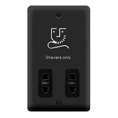 Curved Matt Black Shaver Socket 115v/230v - Black Trim - SE Home