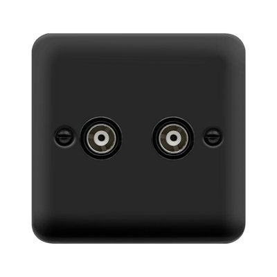 Curved Matt Black Twin Isolated Coaxial Socket - Black Trim - SE Home
