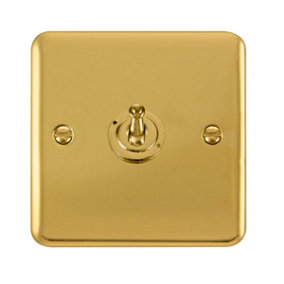 Curved Polished Brass 1 Gang 2 Way 10AX Toggle Light Switch - SE Home