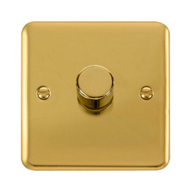 Curved Polished Brass 1 Gang 2 Way LED 100W Trailing Edge Dimmer Light Switch - SE Home