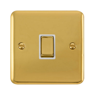 Curved Polished Brass 1 Gang 20A Ingot DP Switch - White Trim - SE Home