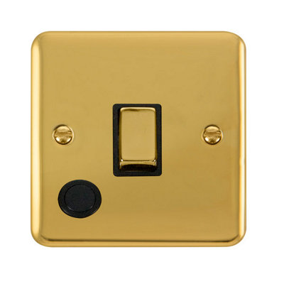 Curved Polished Brass 1 Gang 20A Ingot DP Switch With Flex - Black Trim - SE Home