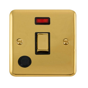 Curved Polished Brass 1 Gang 20A Ingot DP Switch With Flex With Neon - Black Trim - SE Home