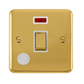 Curved Polished Brass 1 Gang 20A Ingot DP Switch With Flex With Neon - White Trim - SE Home