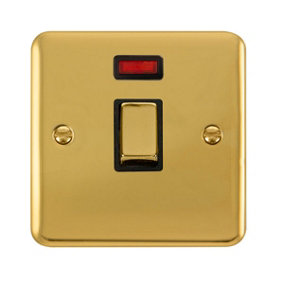 Curved Polished Brass 1 Gang 20A Ingot DP Switch With Neon - Black Trim - SE Home