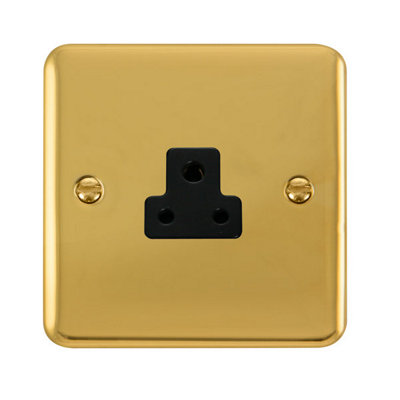 Curved Polished Brass 1 Gang 2A Round Pin Socket - Black Trim - SE Home