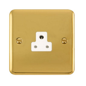 Curved Polished Brass 1 Gang 2A Round Pin Socket - White Trim - SE Home