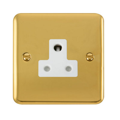 Curved Polished Brass 1 Gang 5A Round Pin Socket - White Trim - SE Home