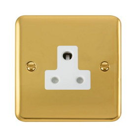 Curved Polished Brass 1 Gang 5A Round Pin Socket - White Trim - SE Home