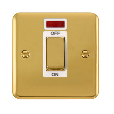 Curved Polished Brass 1 Gang Ingot Size 45A Switch With Neon - White Trim - SE Home