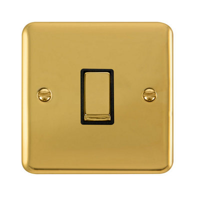 Curved Polished Brass 10A 1 Gang 2 Way Ingot Light Switch Black Trim