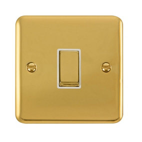 Curved Polished Brass 10A 1 Gang Intermediate Ingot Light Switch - White Trim - SE Home
