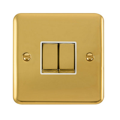 Curved Polished Brass 10A 2 Gang 2 Way Ingot Light Switch - White Trim - SE Home