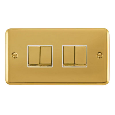 Curved Polished Brass 10A 4 Gang 2 Way Ingot Light Switch - White Trim - SE Home