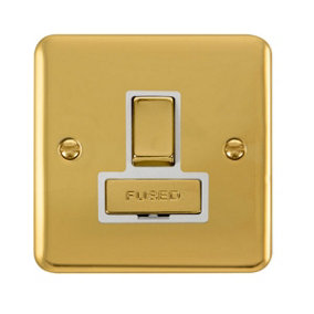 Curved Polished Brass 13A Fused Ingot Connection Unit Switched - White Trim - SE Home