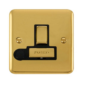Curved Polished Brass 13A Fused Ingot Connection Unit Switched With Flex - Black Trim - SE Home