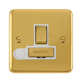 Curved Polished Brass 13A Fused Ingot Connection Unit Switched With Flex - White Trim - SE Home