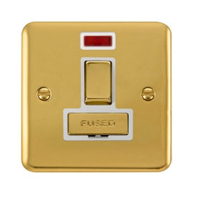 Curved Polished Brass 13A Fused Ingot Connection Unit Switched With Neon - White Trim - SE Home