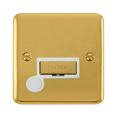 Curved Polished Brass 13A Fused Ingot Connection Unit With Flex - White Trim - SE Home