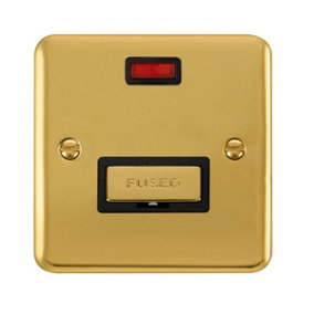 Curved Polished Brass 13A Fused Ingot Connection Unit With Neon - Black Trim - SE Home