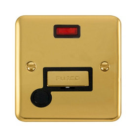 Curved Polished Brass 13A Fused Ingot Connection Unit With Neon With Flex - Black Trim - SE Home