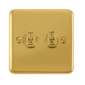 Curved Polished Brass 2 Gang 2 Way 10AX Toggle Light Switch - SE Home