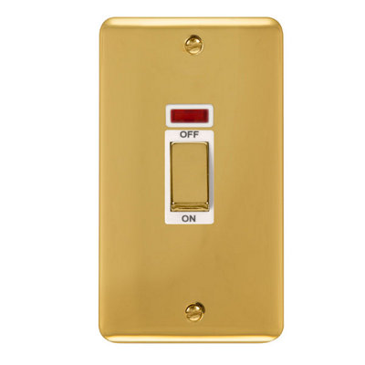 Curved Polished Brass 2 Gang Ingot Size 45A Switch With Neon - White Trim - SE Home