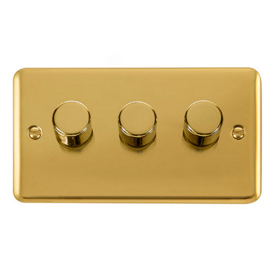 Curved Polished Brass 3 Gang 2 Way LED 100W Trailing Edge Dimmer Light Switch - SE Home