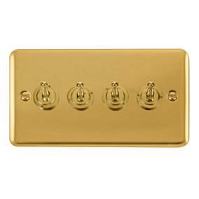 Curved Polished Brass 4 Gang 2 Way 10AX Toggle Light Switch - SE Home