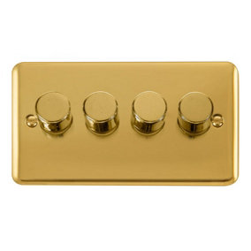 Curved Polished Brass 4 Gang 2 Way LED 100W Trailing Edge Dimmer Light Switch. - SE Home