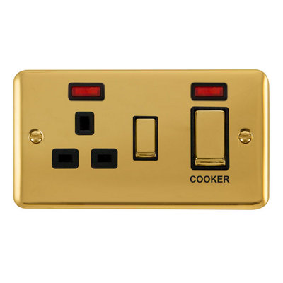 Curved Polished Brass Cooker Control Ingot 45A With 13A Switched Plug ...