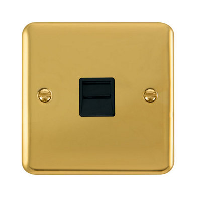Curved Polished Brass Master Telephone Single Socket - Black Trim - SE Home