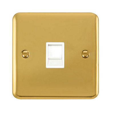 Curved Polished Brass Rj11 Socket - White Trim - SE Home