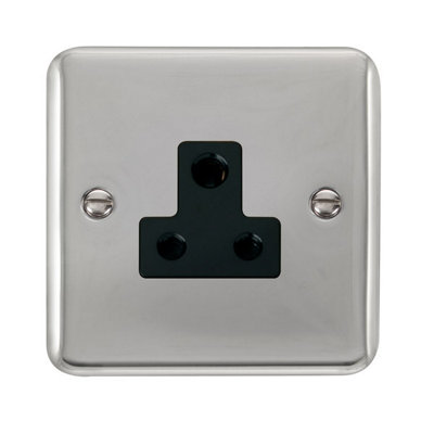 Curved Polished Chrome 1 Gang 5A Round Pin Socket - Black Trim - SE Home