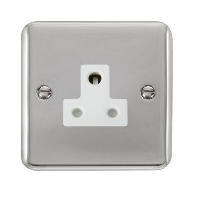 Curved Polished Chrome 1 Gang 5A Round Pin Socket - White Trim - SE Home