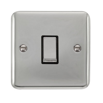 Curved Polished Chrome 10A 1 Gang 2 Way Ingot Light Switch - Black Trim - SE Home