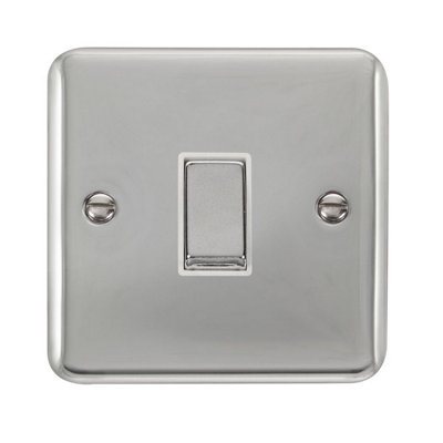 Curved Polished Chrome 10A 1 Gang Intermediate Ingot Light Switch - White Trim - SE Home