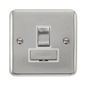 Curved Polished Chrome 13A Fused Ingot Connection Unit Switched - White Trim - SE Home