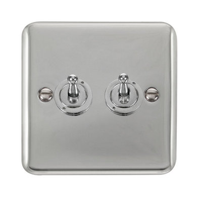 Curved Polished Chrome 2 Gang 2 Way 10AX Toggle Light Switch - SE Home