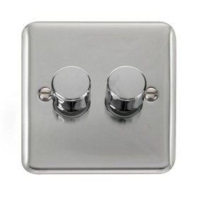 Curved Polished Chrome 2 Gang 2 Way LED 100W Trailing Edge Dimmer Light Switch - SE Home