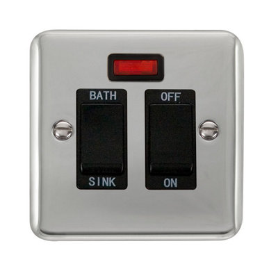 Curved Polished Chrome 20A DP Sink/bath Switch - Black Trim - SE Home