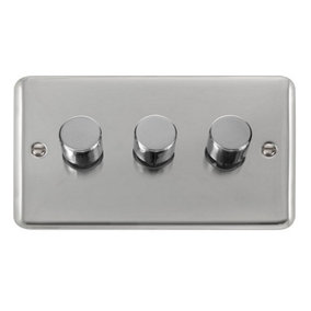 Curved Polished Chrome 3 Gang 2 Way LED 100W Trailing Edge Dimmer Light Switch - SE Home